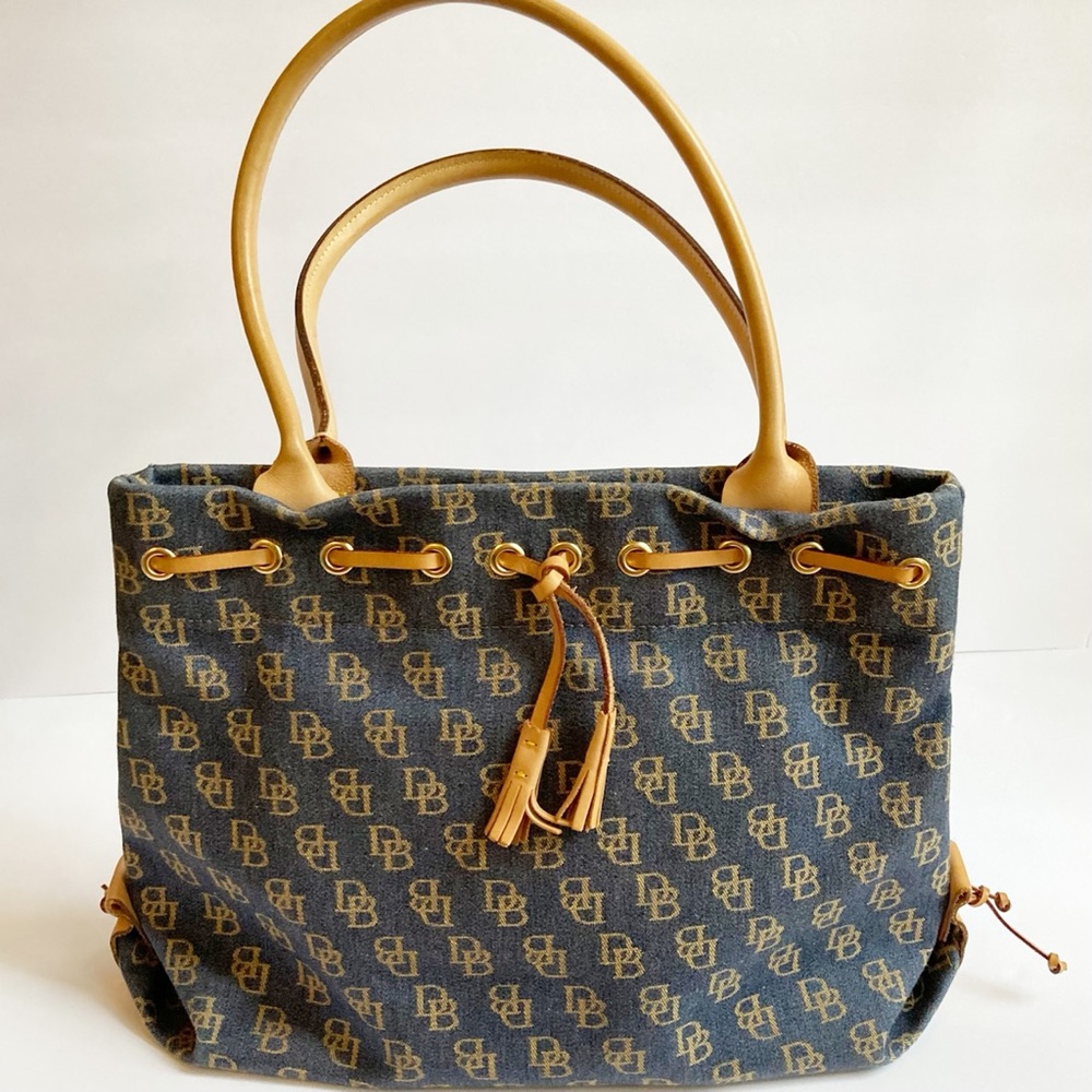 Dooney & Bourke Signature Monogram Denim Bag Blue Tan Leather✨Offers Welcome✨